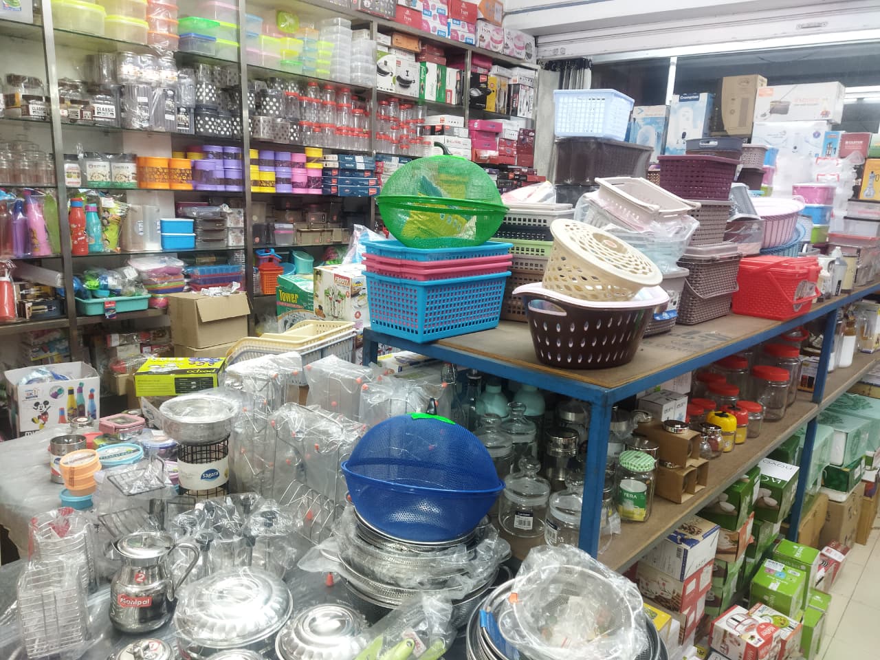 Stationery wall with notebooks and pens